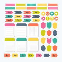 Collection of various note papers with different tape strips. Template for notebooks. Monthly planner. Notes, labels, stickers. Cute design elements vector