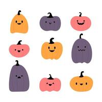 Víspera de Todos los Santos calabazas colocar. monstruos caras. diseño elementos para logo, bandera, etiqueta, póster vector