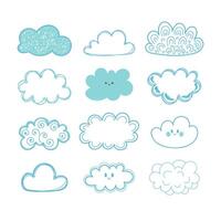 Sketch sky. Doodle collection of hand drawn clouds vector
