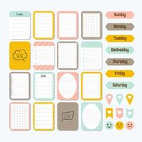 Template for notebooks. Cute design elements. Collection of various note papers. Flat style. Notes, labels, stickers vector