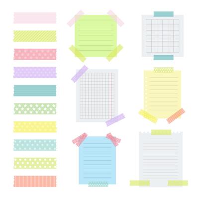 Collection of various note papers with different tape strips