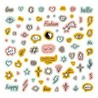 Stickers collection. Doodle line set with different design elements. Tattoo design. Cute hand drawn doodles. Graffiti decoration vector