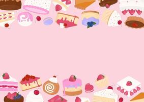 Cakes on pink background with copy space vector