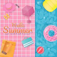 Hello summer background with colorful elements in the pool vector