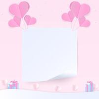 Note paper and heart background vector