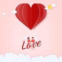 Couple with love text on heart balloon banner vector