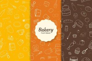 Bakery seamless pattern collection with hand drawn style vector