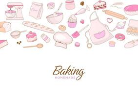 Baking bakery background with hand drawn style vector