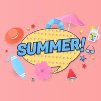 Summer banner with text box paper art and cartoon style vector