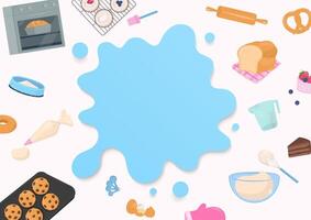 Blue water splash and bakery tools background vector