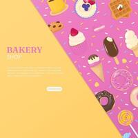 Bakery shop template with pink and yellow background vector