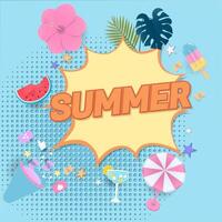 Summer banner with megaphone paper art style vector