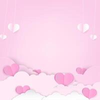 Heart paper and cloud with pink background vector