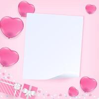 Note paper with heart balloon background vector