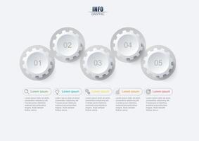 five options infographic design with cogwheel and number vector