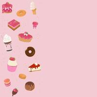 Sweet bakery on pink background with copy space vector