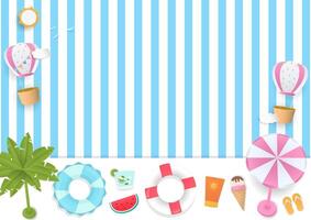 Summer elements with blue stripe pattern background vector