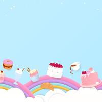 Dessert with rainbow and cloud background vector