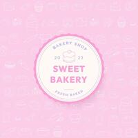 Sweet bakery logo and outline icons pattern vector