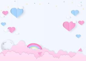 Heart paper and cloud on white background vector