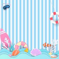 Summer elements with the sea wave and stripe pattern background vector