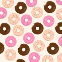 Glazed donut pattern on white background vector