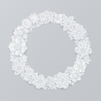 White paper flowers wreath on gray background vector