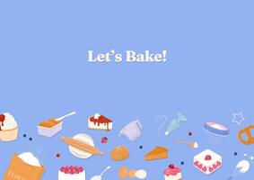 Baking ingredients and bakery background vector