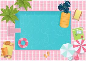 Swimming pool and cute summer elements background vector