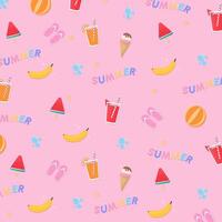 Summer pattern with text and drinks on pink background vector