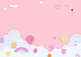 Candy and cloud paper art background vector