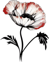 AI generated Japanese-style painting with brush strokes of Poppy flowers. png