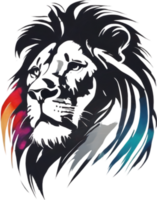 AI generated Japanese-style painting with brush strokes of Lion with colorful hair. png