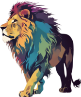 AI generated Japanese-style painting with brush strokes of Lion with colorful hair. png