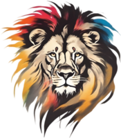 AI generated Japanese-style painting with brush strokes of Lion with colorful hair. png