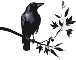 AI generated Japanese-style painting with brush strokes of Crow Bird. png