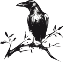 AI generated Japanese-style painting with brush strokes of Crow Bird. png