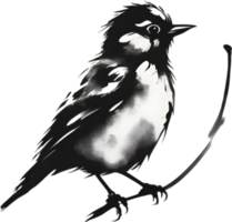 AI generated Japanese-style painting with brush strokes of cute birds. png