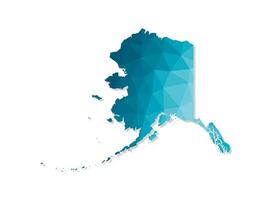 Vector isolated illustration icon with simplified blue silhouette of Alaska map, state of the USA. Polygonal geometric style. White background.