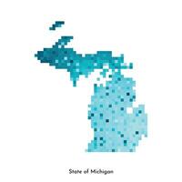 Vector isolated geometric illustration with icy blue area of USA, State of Michigan map. Pixel art style for NFT template. Simple colorful logo with gradient texture