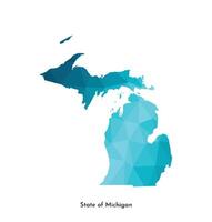 Vector isolated illustration icon with simplified blue map silhouette of State of Michigan, USA. Polygonal geometric style. White background.