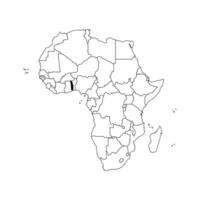 Vector isolated illustration with African continent with borders of all states. Black outline political map of Togo. White background.