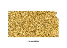 Vector isolated illustration with simplified map of State of Kansas, USA. Shiny gold glitter texture. Decoration template.