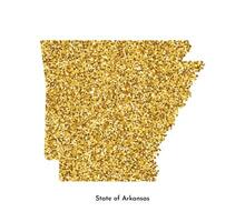 Vector isolated illustration with simplified map of State of Arkansas, USA. Shiny gold glitter texture. Decoration template.