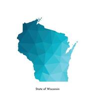 Vector isolated illustration icon with simplified blue map silhouette of State of Wisconsin, USA. Polygonal geometric style. White background.