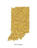 Vector isolated illustration with simplified map of State of Indiana, USA. Shiny gold glitter texture. Decoration template.