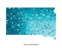 Vector isolated geometric illustration with icy blue area of USA, State of South Dakota map. Pixel art style for NFT template. Simple colorful logo with gradient texture