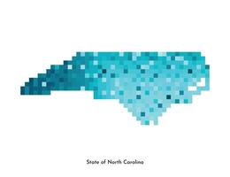 Vector isolated geometric illustration with icy blue area of USA, State of North Carolina map. Pixel art style for NFT template. Simple colorful logo with gradient texture