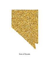 Vector isolated illustration with simplified map of State of Nevada, USA. Shiny gold glitter texture. Decoration template.