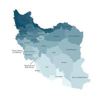 Vector isolated illustration of simplified administrative map of Iran. Borders and names of the provinces. Colorful blue khaki silhouettes.